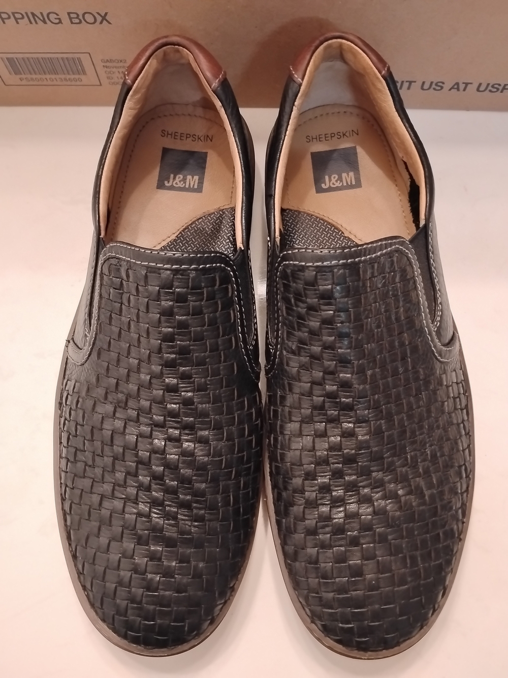 Johnston & Murphy Woven Leather Slip On Loafers Men’s 8.5M Sheepskin Casual Shoe